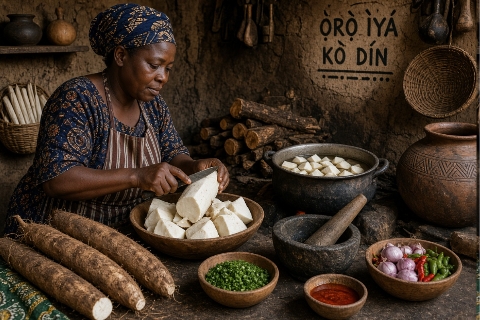 Fresh new yam being prepared for a Nigerian New Yam Festival meal